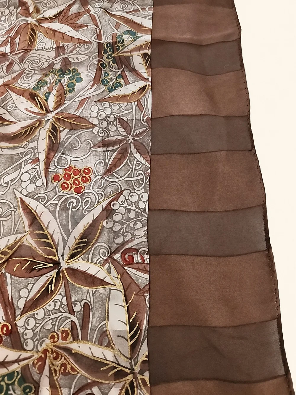 Hiroko for Dozo Silk Scarf Brown Botanical Print 34